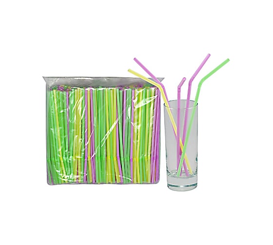 Изображение товара Соломка-трубочка для коктейля ALMIN высота 210, диаметр 5 мм 250 шт в упаковке с изгибом флуоресцентная полипропилен 1/48 ПС-41013