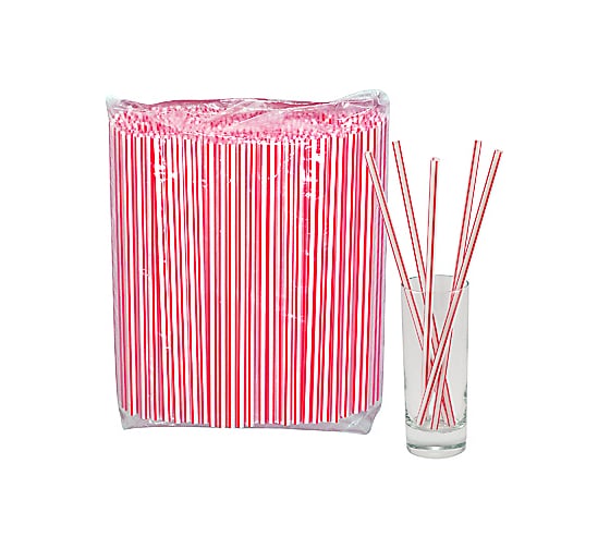 Изображение товара Соломка-трубочка для коктейля ALMIN высота 240, диаметр 7 мм 250 шт в упаковке прямая белый с красной полосой полипропилен 1//23 ПС-ЮП005
