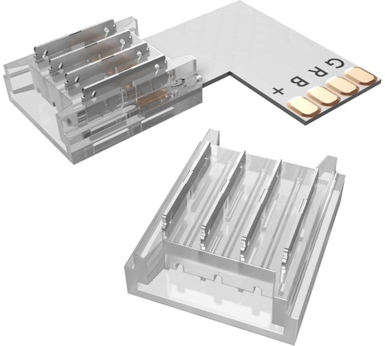 Изображение товара Коннектор для светодиодной ленты geniled RGB 10мм для L-образного соединения угловой прокалывающий 12361