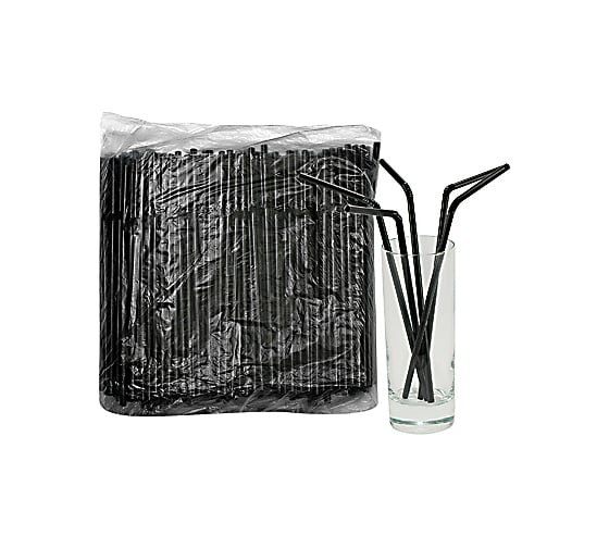 Изображение товара Соломка-трубочка для коктейля ALMIN высота 240, диаметр 5 мм 1000 шт в упаковке с изгибом черный полипропилен 1//12 ПС-270710