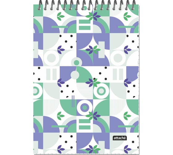 Изображение товара Блокнот Attache А5 40 листов, Яркий паттерн Зеленый микс клетка, гребень, ВД-лак 1919339