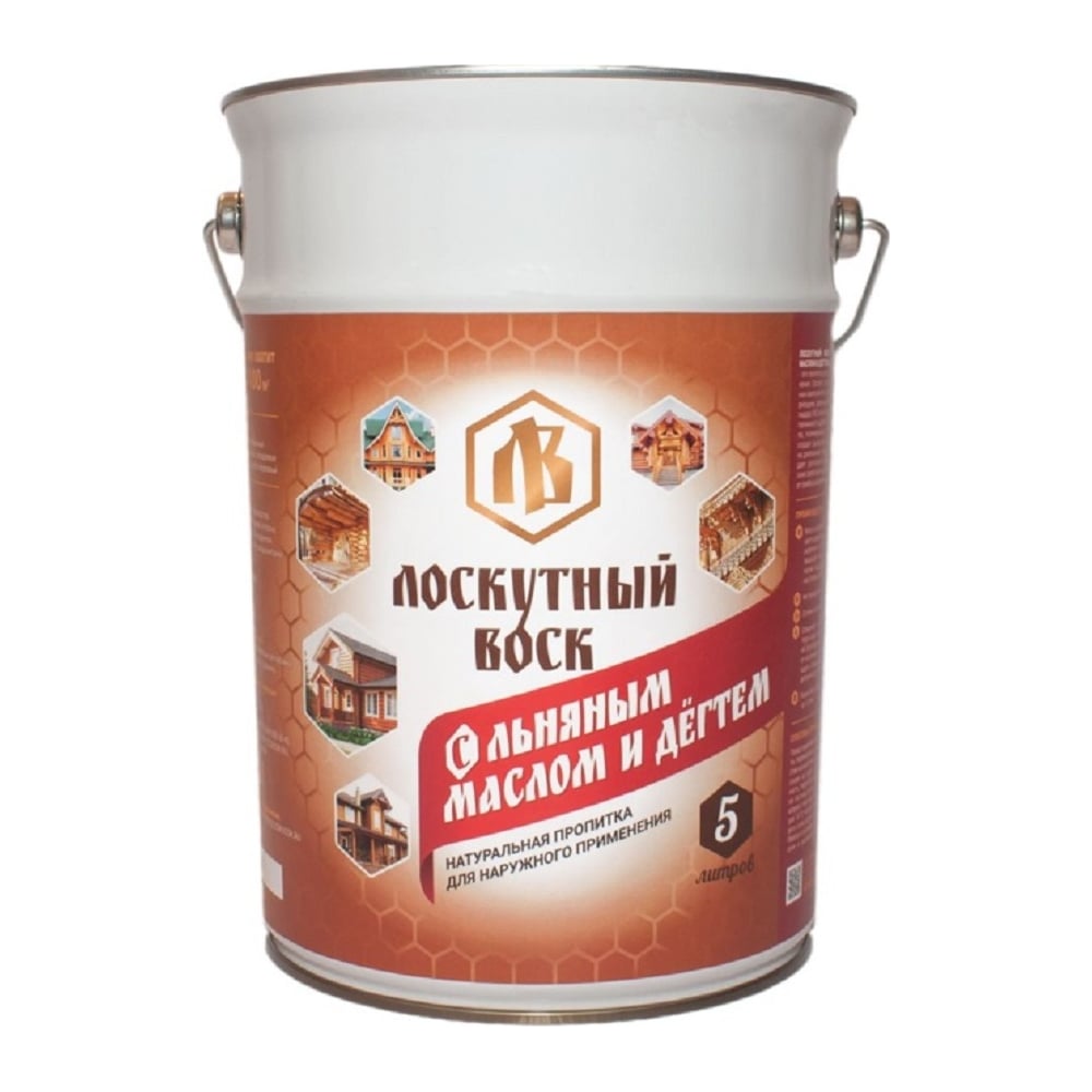 Изображение товара Лоскутный воск с льняным маслом и дегтем 5л для наружных работ