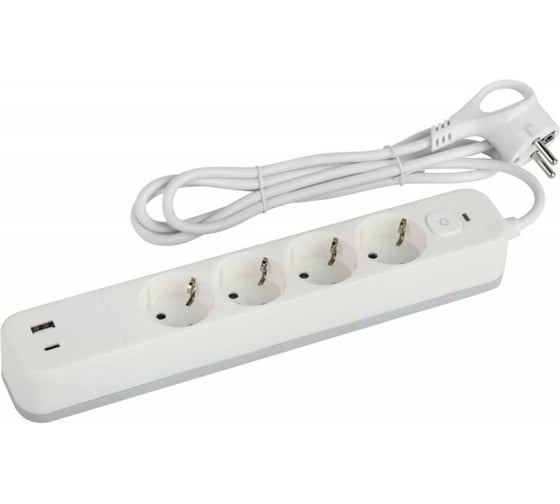 Изображение товара Сетевой фильтр Intro SFE4152xUSBACW с базовой защитой, с заземлением, с выключателем, 4 розетки, 2xUSBAC Б0059229