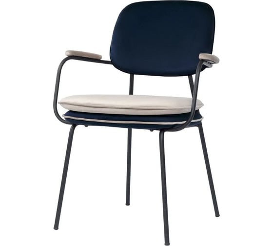 Изображение товара Стул с подлокотниками Bergenson Bjorn и контрастным кантом Pea, велюр, темно-синий/бежевый BB0000701