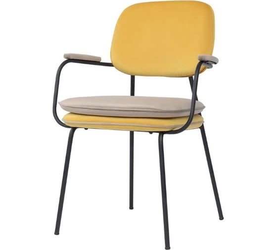 Изображение товара Стул с подлокотниками Bergenson Bjorn и контрастным кантом Pea, велюр, желтый/бежевый BB0000698