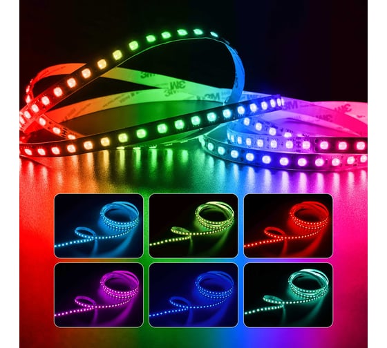 Изображение товара Светодиодная лента Geniled 5м 12В 24Вт/м RGB подсветка 96 led/m IP65 влагостойкая уличная 10мм 03553