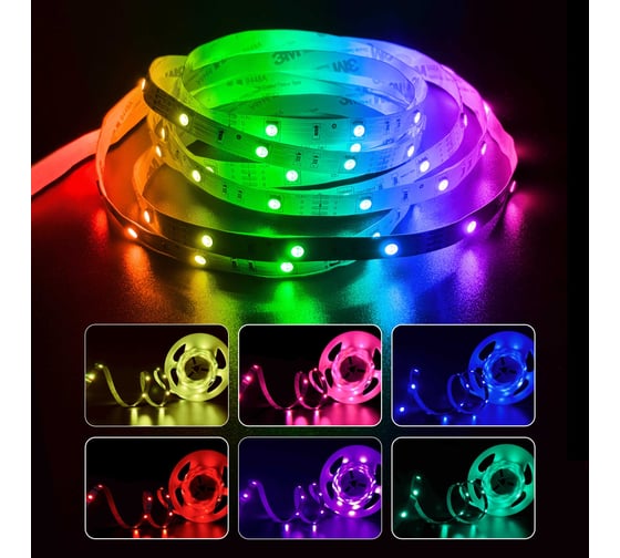 Изображение товара Светодиодная лента Geniled 2м 12В 7Вт/м RGB подсветка 30 led/m IP65 влагостойкая уличная 10мм 03548