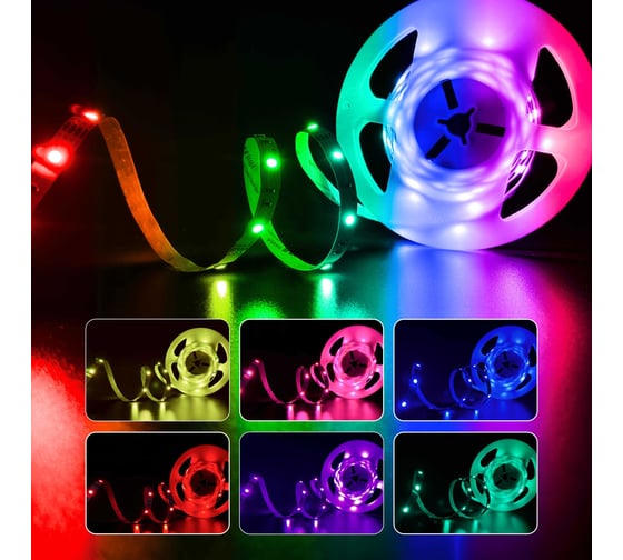 Изображение товара Светодиодная лента Geniled 5м 12В 7Вт/м RGB подсветка 30 led/m IP33 10мм 03547
