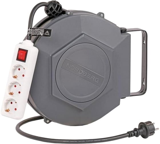 Изображение товара Удлинитель электрический на инерционной катушке NORDBERG 10 м, 3x1,5 кв мм 2510-1,5