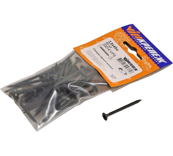 Изображение товара Саморез VIPкрепеж черный 3,5/45 м 50шт 20014 VIPS