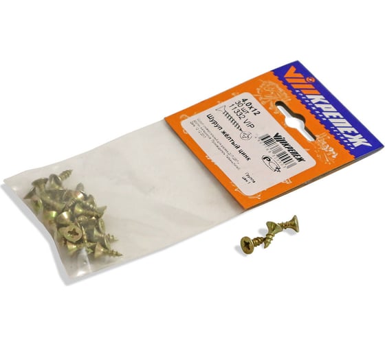 Изображение товара Шуруп VIPкрепеж желтый цинк 4,0х12 30шт 11332 VIP
