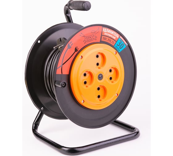 Изображение товара Удлинитель Рыжая такса УКП (катушка пластик) ПВС, 2х0,75 (6А), 4гнезда, 30м, без заземления, УКП04-2608