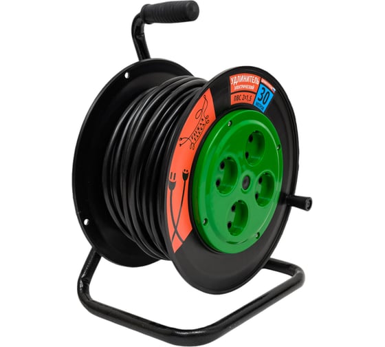 Изображение товара Удлинитель Рыжая такса УКП (катушка пластик) ПВС, 2х1,5 (16А), 4гнезда, 30м, без заземления, УКП04-2653