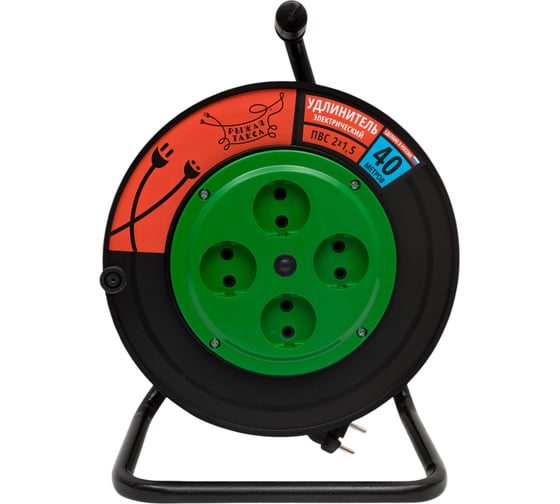 Изображение товара Удлинитель Рыжая такса УКП (катушка пластик) ПВС, 2х1,5 (16А), 4гнезда, 40м, без заземления, УКП04-2660