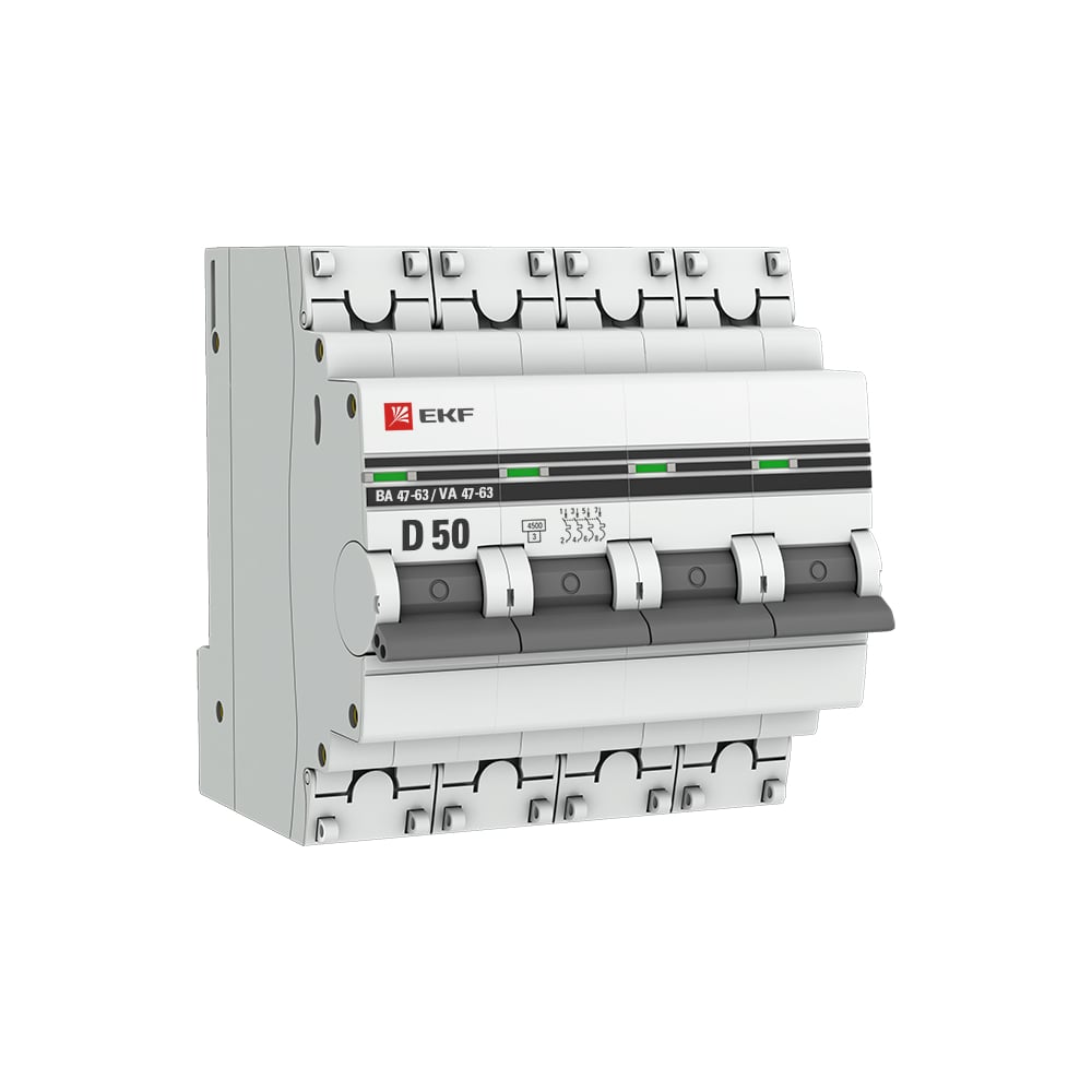 фото Автоматический выключатель ekf 4p, 50а, 4.5ka, ва 47-63, proxima sqmcb4763-4-50d-pro