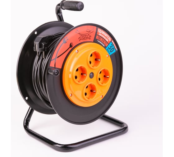 Изображение товара Удлинитель Рыжая такса УКП (катушка пластик) ПВС, 3х0,75 (10А), 4гнезда, 30м, с заземлением, УКП04-2752