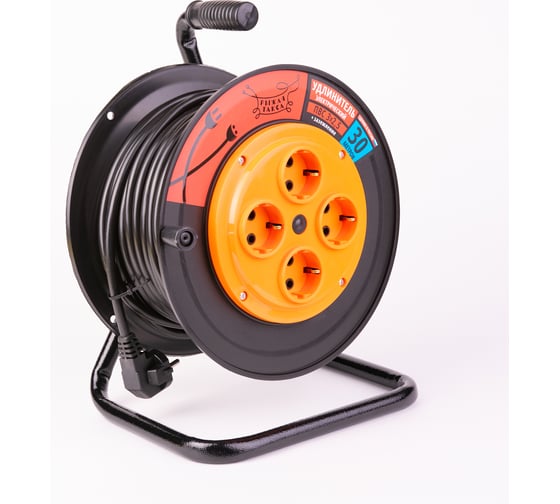 Изображение товара Удлинитель Рыжая такса УКП (катушка пластик) ПВС, 3х2,5 (16А), 4гнезда, 30м, с заземлением, УКП04-2851