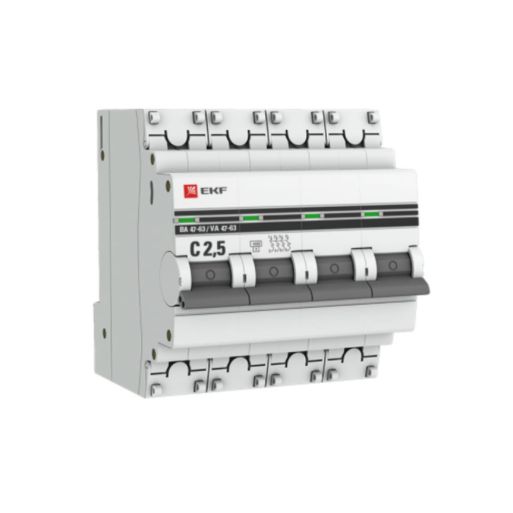 фото Автоматический выключатель ekf proxima ва 47-63, 4p, 2,5а, 4,5ka sqmcb4763-4-2.5c-pro
