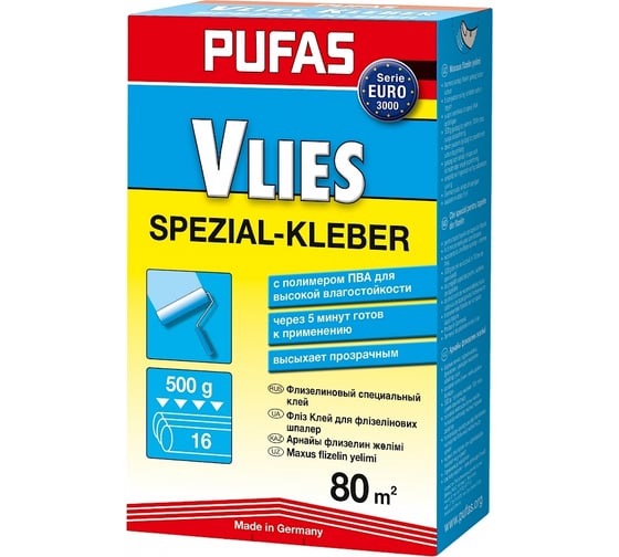Изображение товара Обойный клей PUFAS EURO 3000 специальный флизелиновый клей 500 г 021904000