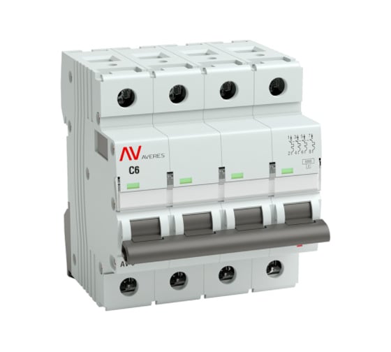 Изображение товара Автоматический выключатель EKF AVERES AV-6, 4P, 6A, 6kA mcb6-4-06C-av