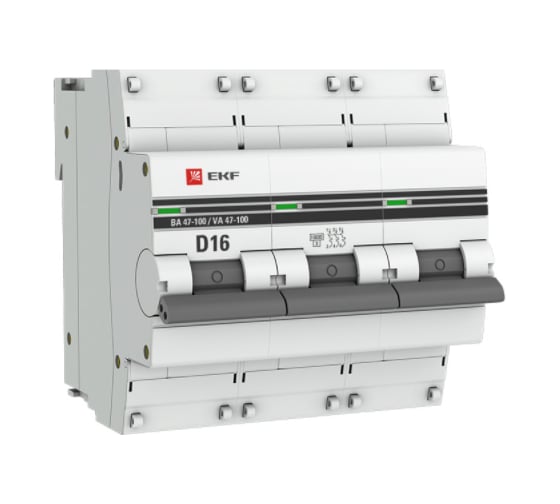 Изображение товара Автоматический выключатель EKF PROxima ВА 47-100, 3P, 16А, 10kA mcb47100-3-16D-pro