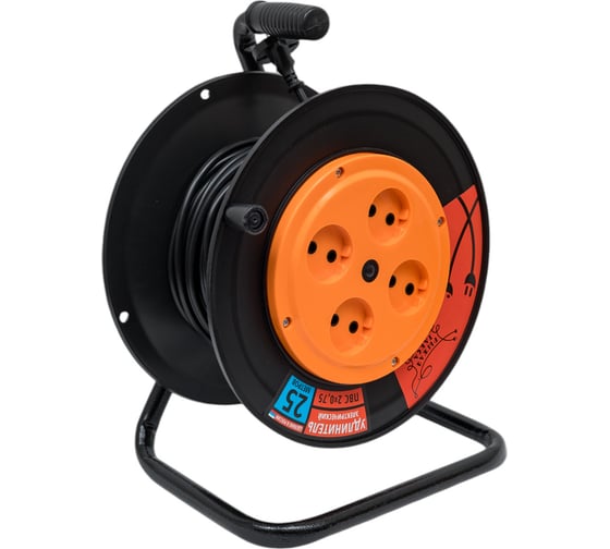 Изображение товара Удлинитель Рыжая такса УКП (катушка пластик) ПВС, 2х0,75 (6А), 4гнезда, 25м, без заземления, УКП04-2592