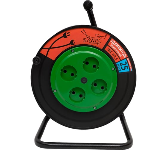 Изображение товара Удлинитель Рыжая такса УКП (катушка пластик) ПВС, 2х2,5 (16А), 4гнезда, 25м, без заземления, УКП04-2691