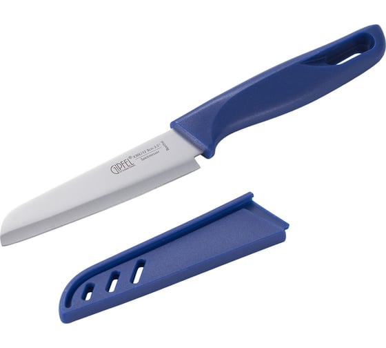 Изображение товара Нож универсальный SORTI 9 см в чехле. Материал лезвия: сталь X30CR13. Материал рукоятки и чехла: пластик. Цвет: синий Gipfel 52032