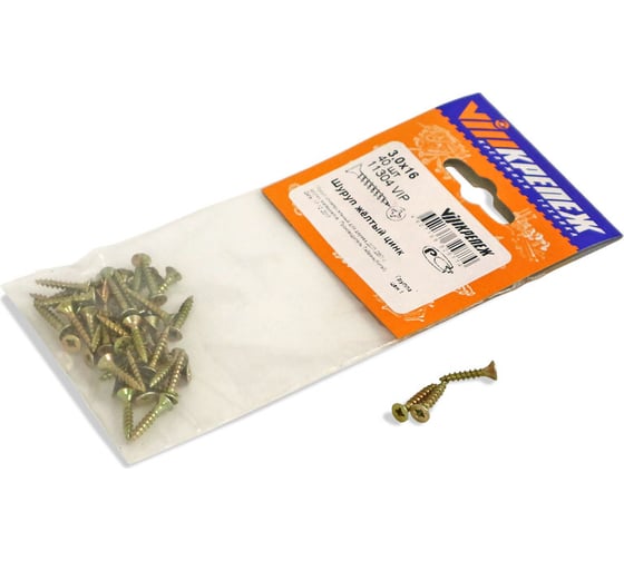 Изображение товара Шуруп VIPкрепеж желтый цинк 3,0х16 40шт 11304 VIP