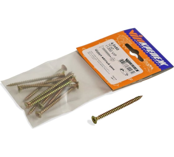 Изображение товара Шуруп VIPкрепеж желтый цинк 4,0х60 10шт 11350 VIP