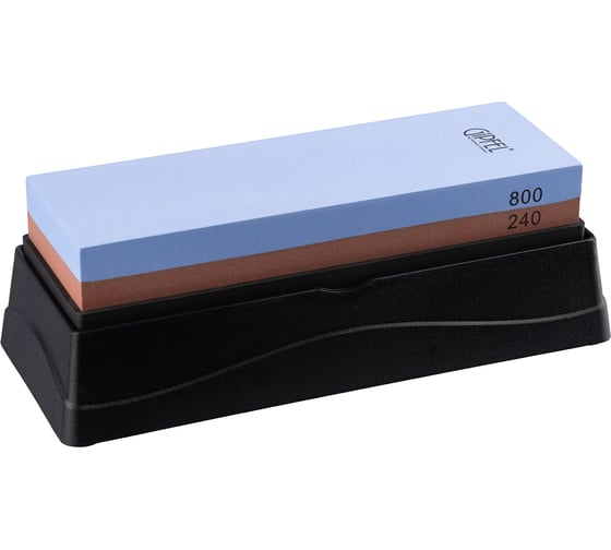 Изображение товара Набор для заточки ножей 240/800 грит на резиновом основании 202х82х60 мм. Материал: электрокорунд, пластик, резина. Gipfel 51520