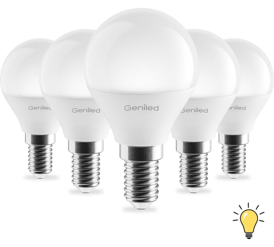 Изображение товара Светодиодная энергосберегающая лампа geniled E14 G45 9Вт 3000K 90Ra Шар 5 шт 01391_3000_5