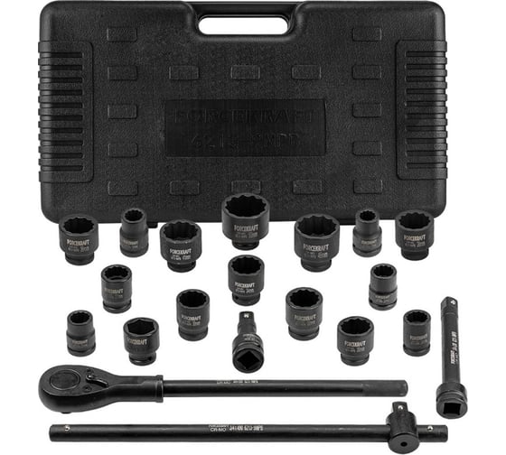 Изображение товара Набор инструментов Forcekraft ударных 21пр.3/4''(12гр)(17,19,21,22,24,27,30,32,34,35,36,36-6гр,38,41,46,50мм), в кейсе FK-6213-9MPB(58392)