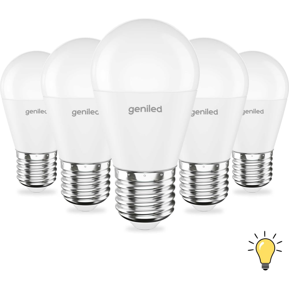 Изображение товара Светодиодная энергосберегающая лампа geniled E27 G45 9Вт 3000K 90Ra Шар 5 шт 01394_3000_5