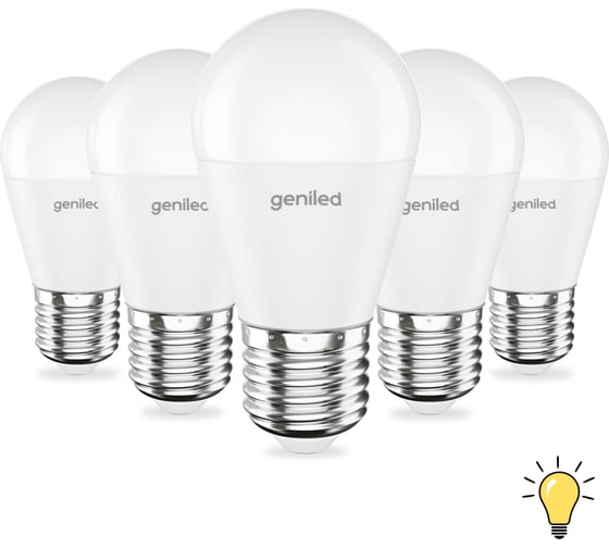 Изображение товара Светодиодная энергосберегающая лампа geniled E27 G45 9Вт 3000K 90Ra Шар 5 шт 01394_3000_5