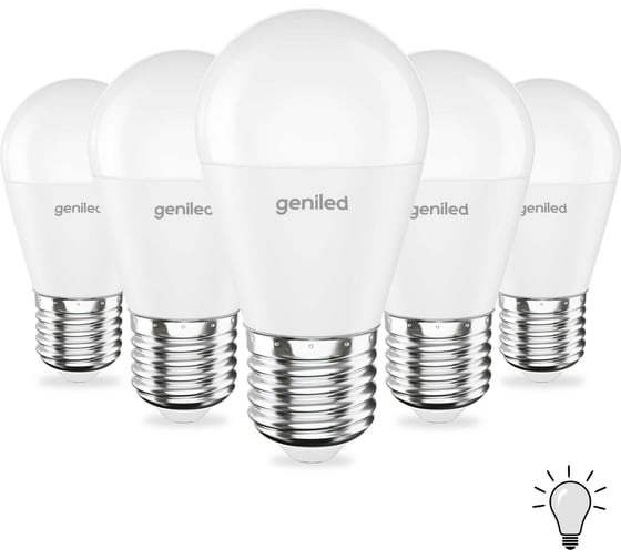 Изображение товара Светодиодная энергосберегающая лампа geniled E27 G45 9Вт 4000K 90Ra Шар 5 шт 01394_4000_5