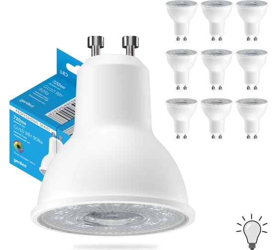 Изображение товара Светодиодная энергосберегающая лампа geniled GU10 MR16 9Вт 4000K 90Ra линза Софит 10 шт 01382_4000_10