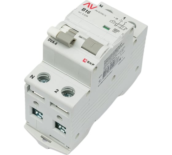 Изображение товара Дифференциальный автомат EKF DVA-6, 1P+N, 16А, 30мА, 6кА, AVERES, rcbo6-1pn-16B-30-a-av