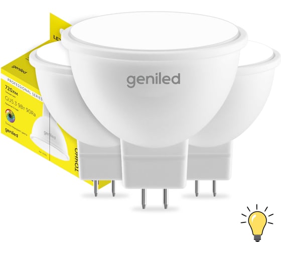 Изображение товара Светодиодная энергосберегающая лампа geniled GU5.3 MR16 6Вт 3000K 90Ra Софит 3 шт 01383_3000_3
