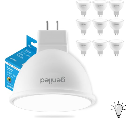 Изображение товара Светодиодная энергосберегающая лампа geniled GU5.3 MR16 9Вт 4000K 90Ra Софит 10 шт 01385_4000_10