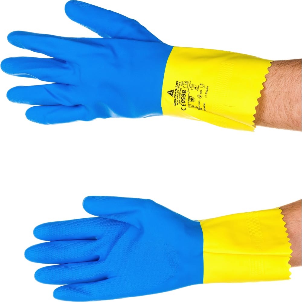 Латексные перчатки Delta Plus, цвет желтый/синий, размер L