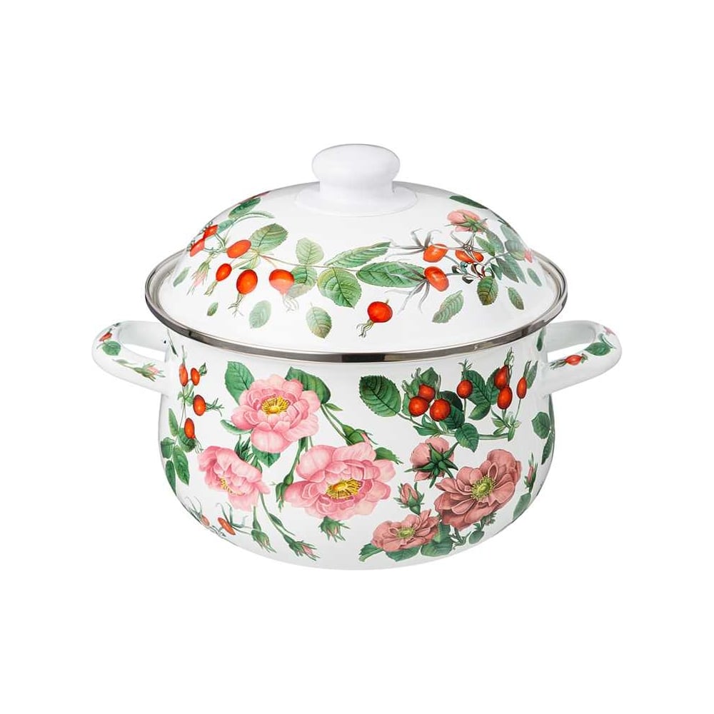 Изображение товара Кастрюля эмалированная Agness 2,8 л с крышкой, серия шиповник