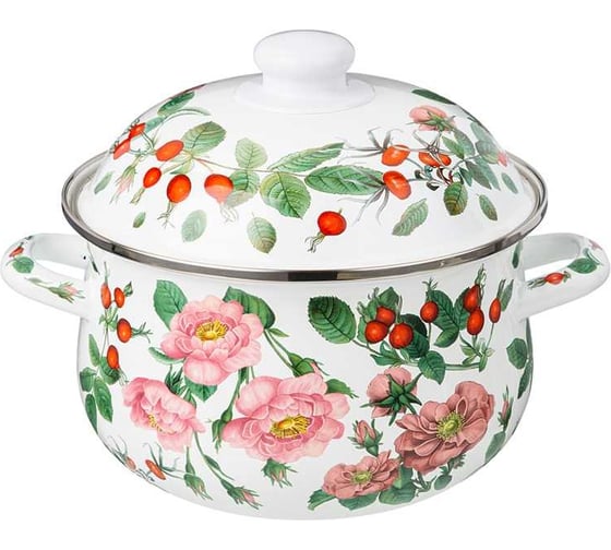 Изображение товара Кастрюля эмалированная Agness с эмал. крышкой серия "шиповник", 2. 8 л, 20x12 см 934-572