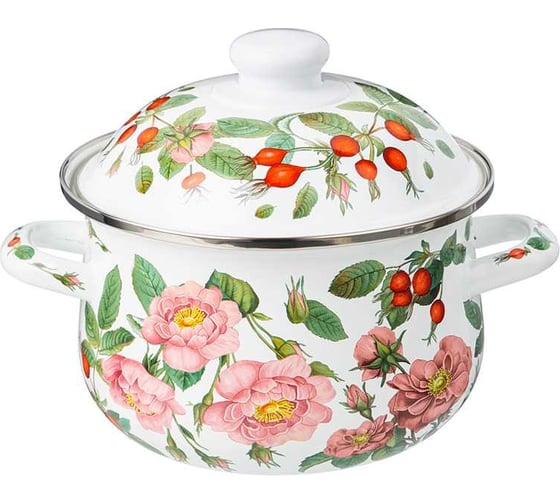 Изображение товара Кастрюля эмалированная Agness с эмал. крышкой серия "шиповник", 2. 0 л, 18x11 см 934-571