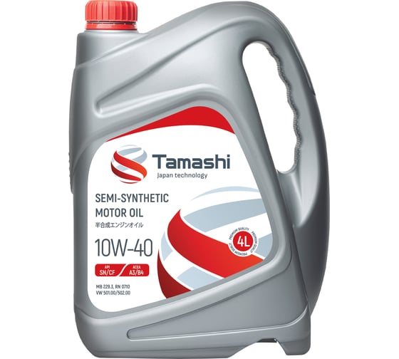 Изображение товара Масло моторное полусинтетическое Tamashi 4л 10W-40 API SN/CF, A3/B4 (MB 229.3, VW 501.00/502.00/505.00) 10W40T064