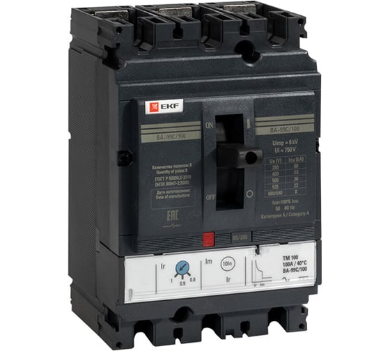 Изображение товара Автоматический выключатель EKF PROxima ВА-99C, 100/12,5А, 3P, 36кА mccb99C-100-12.5