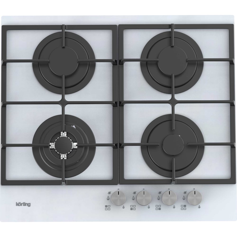 Изображение товара Газовая варочная панель Korting HGG 6722 CTW четырьмя конфорками и стеклокерамической поверхностью