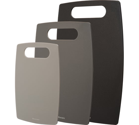 Изображение товара Набор из 3-х разделочных досок WERNER FRESCO 35x22 / 29,5x19,5 / 24x15 см. Материал: пластик. Цвета: темно-серый, серый, светло-серый. 51145