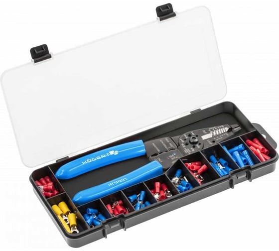 Изображение товара Обжимные клещи с зачисткой проводов + коннекторы HOEGERT TECHNIK 86 шт HT1P231