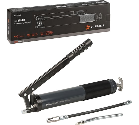 Изображение товара Шприц Airline рычажно-плунжерный 600мл PRO, клапан уд. воздуха (возможно примен. картриджа) ATGG051
